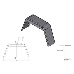 200005 – Single Fender, 9″ Width x 38″ Tip-Tip x 4″ Backer