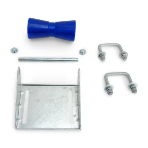 8 inch Blue Poly Vinyl Keel Roller Assembly Kit for 2 inch x 3 inch Trailer Frame