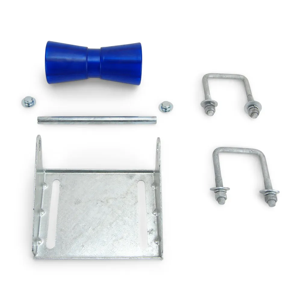 8 inch Blue Poly Vinyl Keel Roller Assembly Kit for 3 inch x 3 inch Trailer Frame