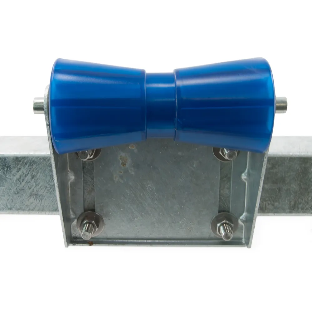 8 inch Blue Poly Vinyl Keel Roller Assembly Kit for 3 inch x 3 inch Trailer Frame