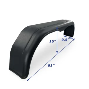 Black Plastic Tandem Axle Boat Trailer Fender 9 1/2 in x 61 in x 15 in