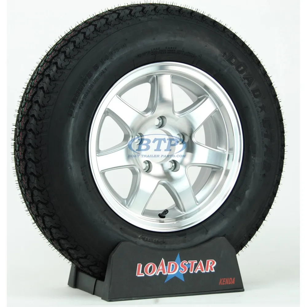 Boat Trailer Tire ST205/75D14 on Aluminum Wheel 5 lug 7 Spoke by Loadstar