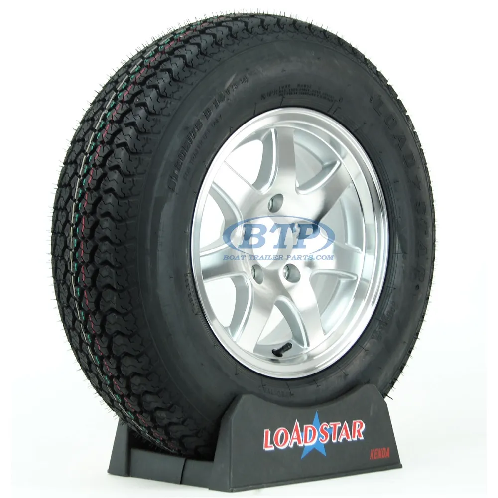 Boat Trailer Tire ST205/75D14 on Aluminum Wheel 5 lug 7 Spoke by Loadstar