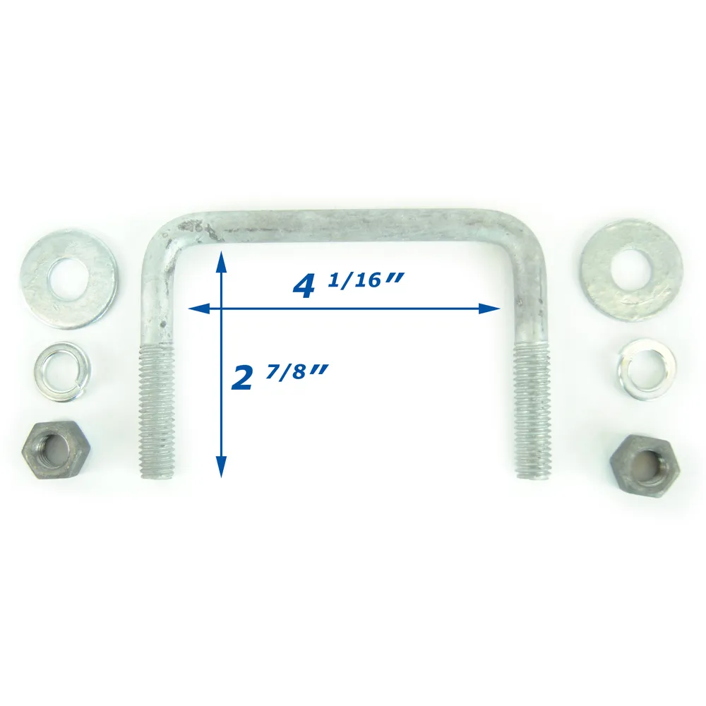 Galvanized Square Trailer U-Bolt 7/16 inch x 4 inch x 2 7/8 inch