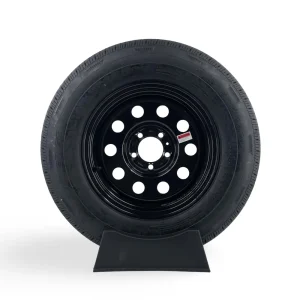 Rainier ST205/75R15 Radial Trailer Tire on a 5 Bolt Black Modular Painted Wheel