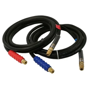 SET, AIR HOSE, BLACK 12′ w/RED&BLUE GRIP