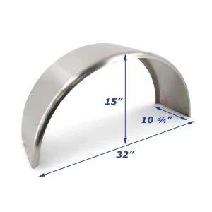 Single Axle Aluminum Smooth Trailer Fender 10.75 x 32 x 15