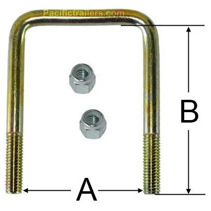 Square Trailer U-Bolt – Zinc Plated Steel – 2 1/8″ wide x 4 1/4″ tall x 1/2″ Diameter