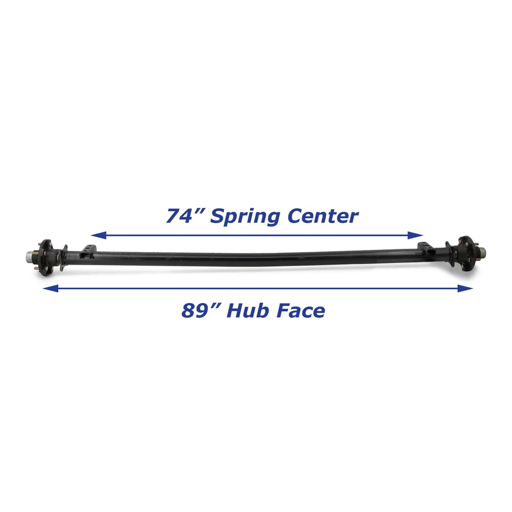 Trailer Axle Painted Steel with 5 Lug Hubs 3,500lb, 89 in Hub Face – 74 in Spring Center