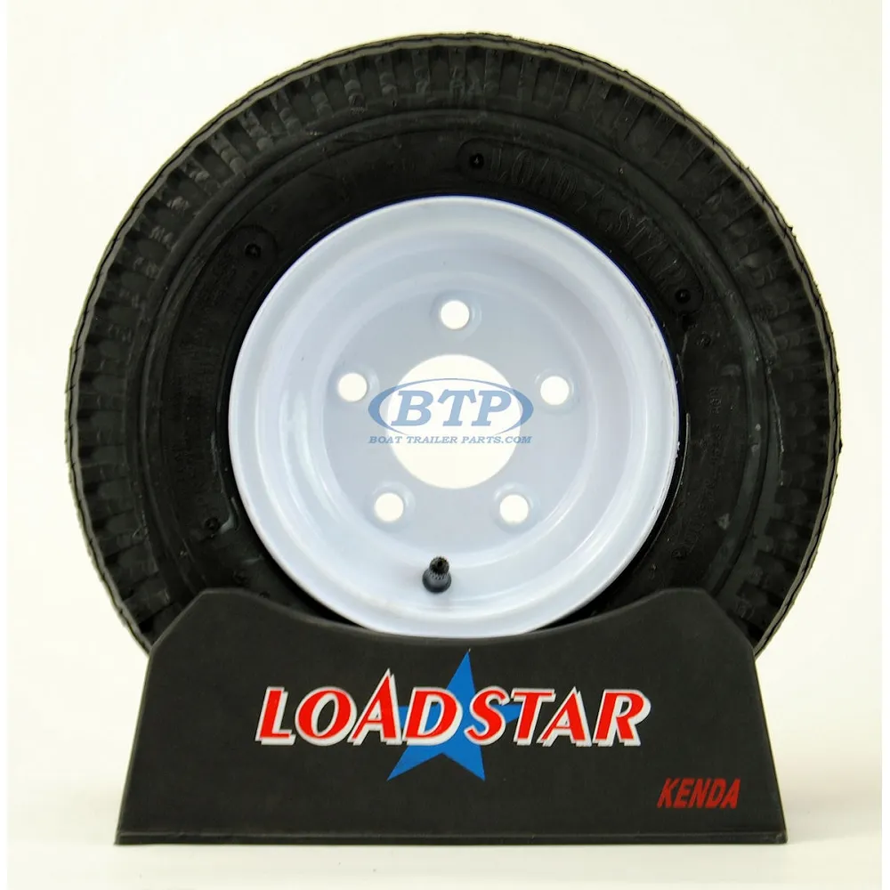 Trailer Tire 4.80 x 8 on White Painted Wheel 590lb 5 Lug Rim by Loadstar