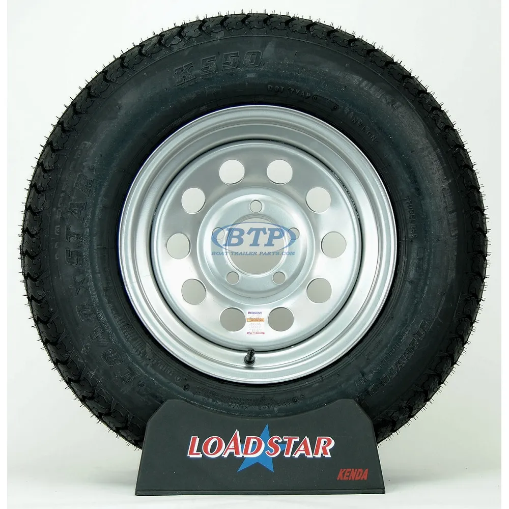Trailer Tire ST205/75D14 Bias on Silver Modular Wheel 5 Lug by Loadstar