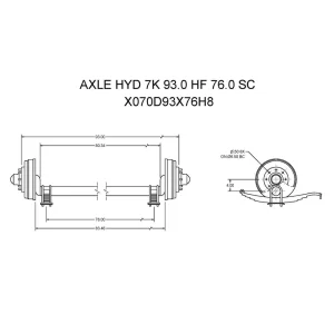 X070D93X76H8 – 7K Hydraulic Axle, 93″ HF, 76″ SC